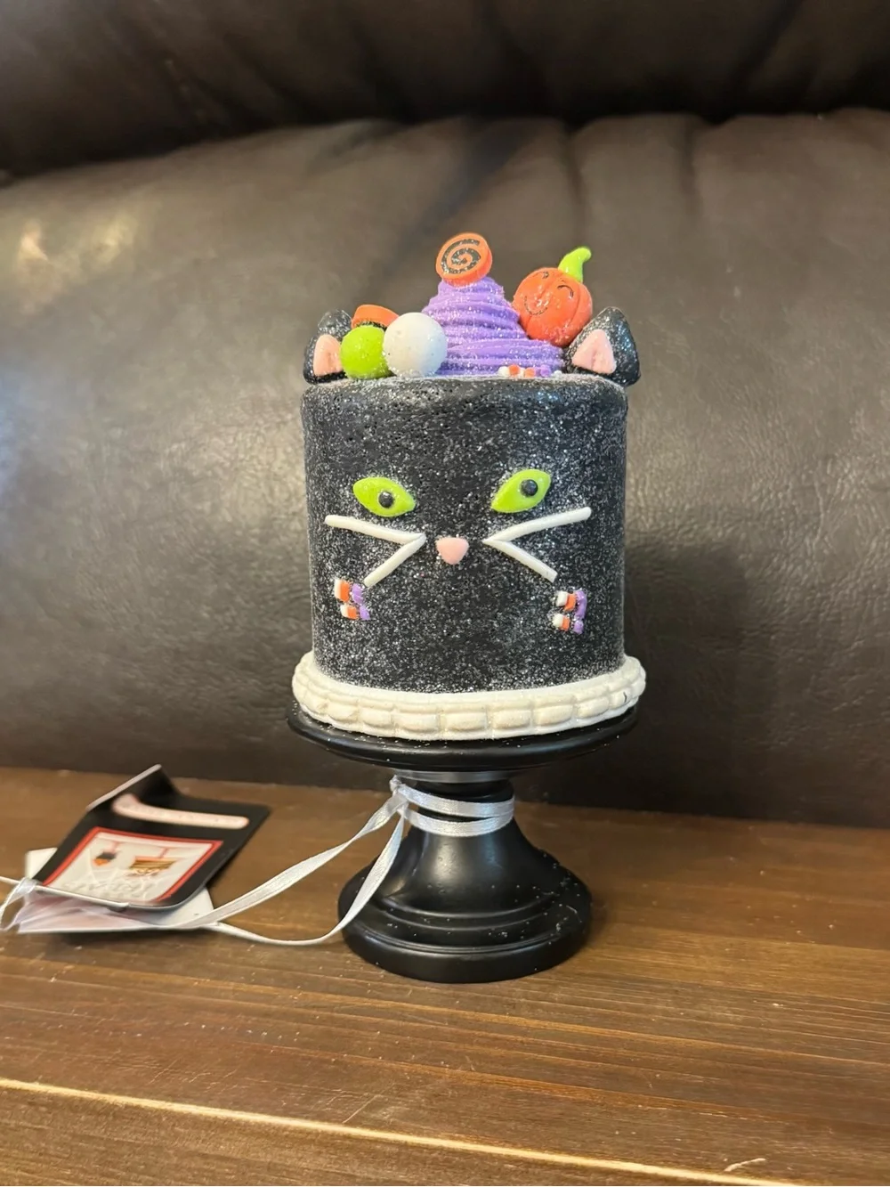 Spooky black cat mini faux cake decor